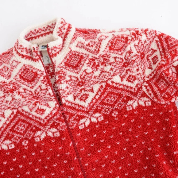 Vintage Norther Reflections Red & Cream Winter Design Fleece Zip Up Sweater Med - Picture 10 of 13